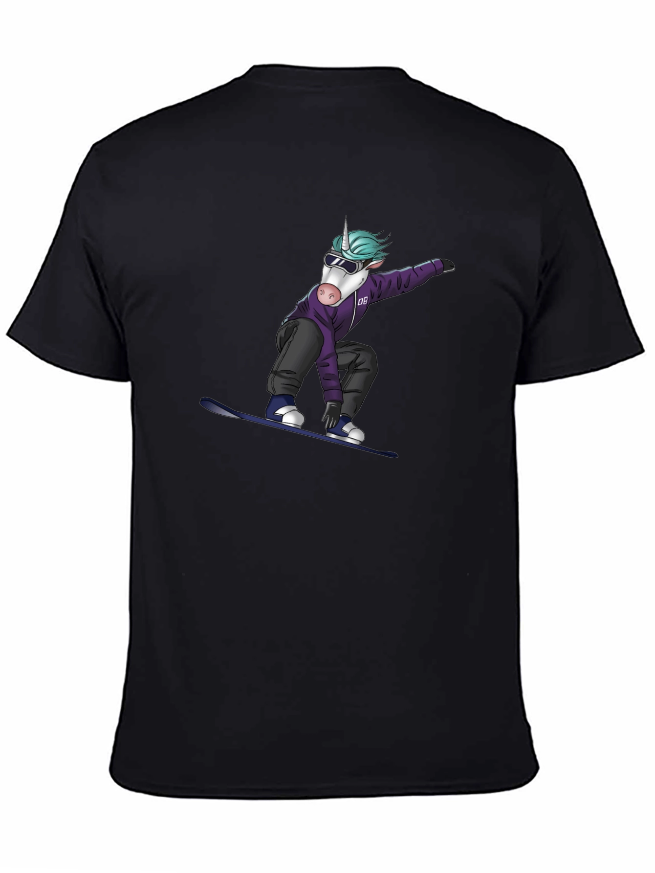 Unicorn Snowboarder Graphic Tee - Black