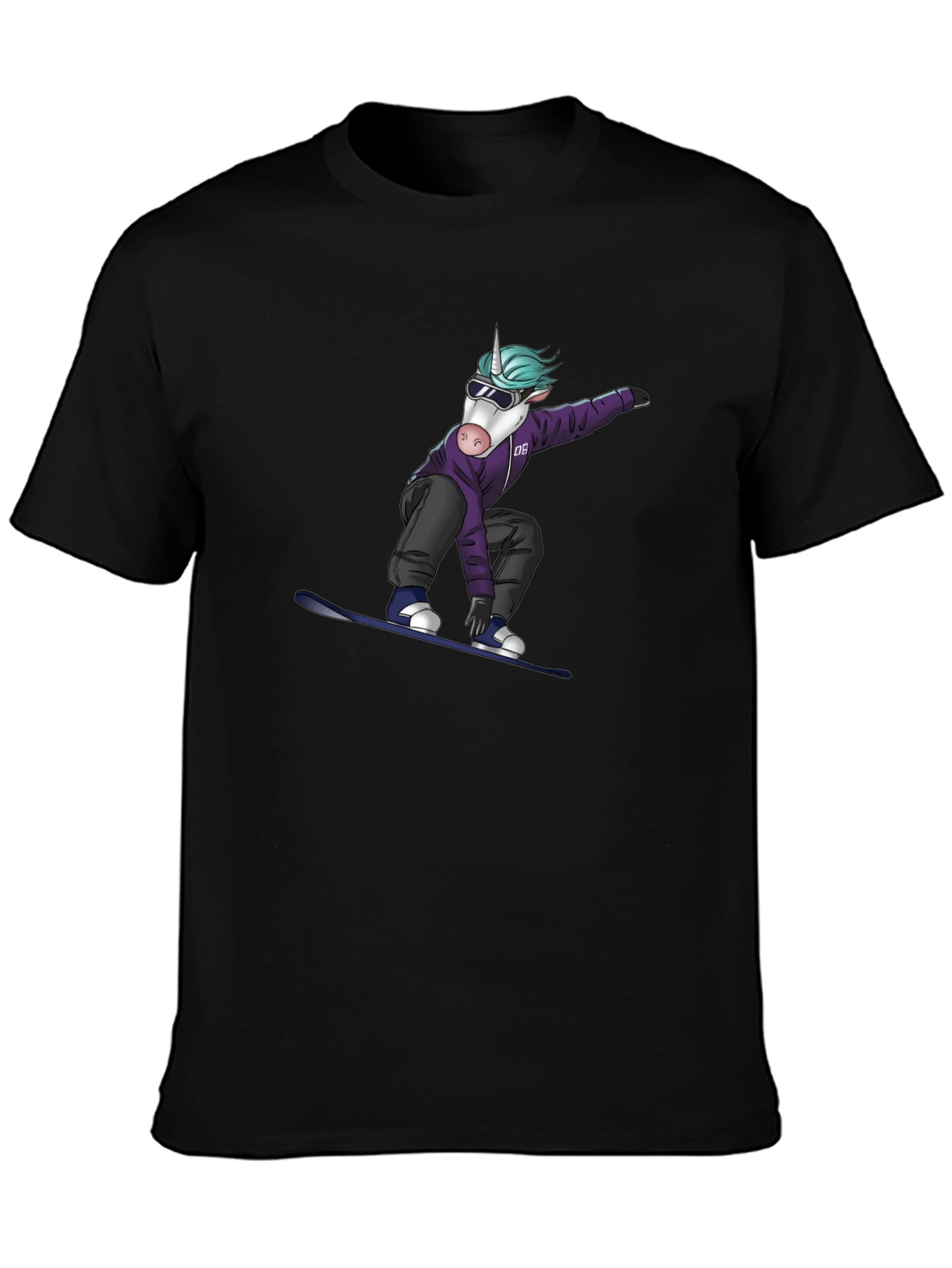 Unicorn Snowboarder Graphic Tee - Black