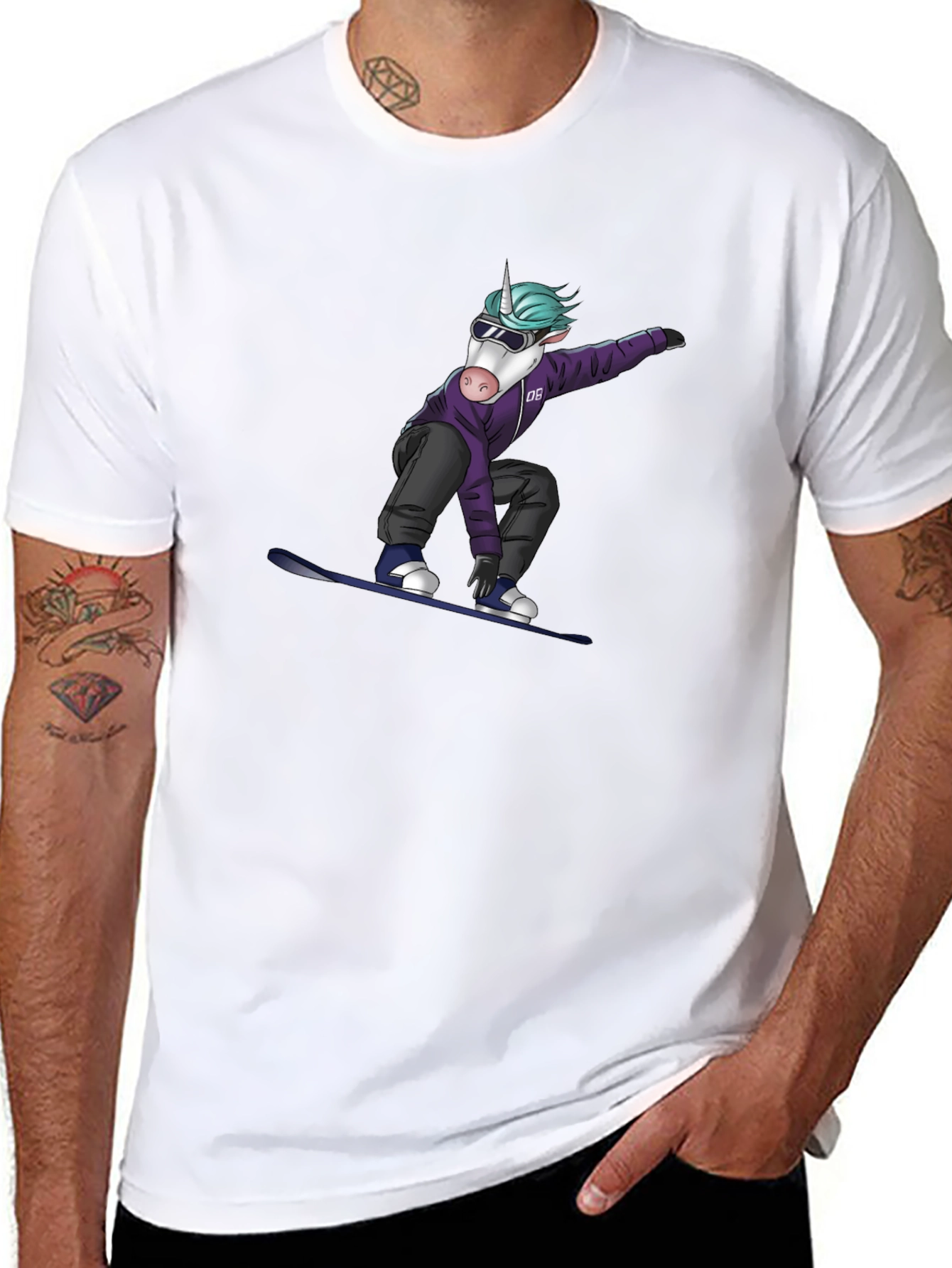 Unicorn Snowboarder Graphic Tee - Black