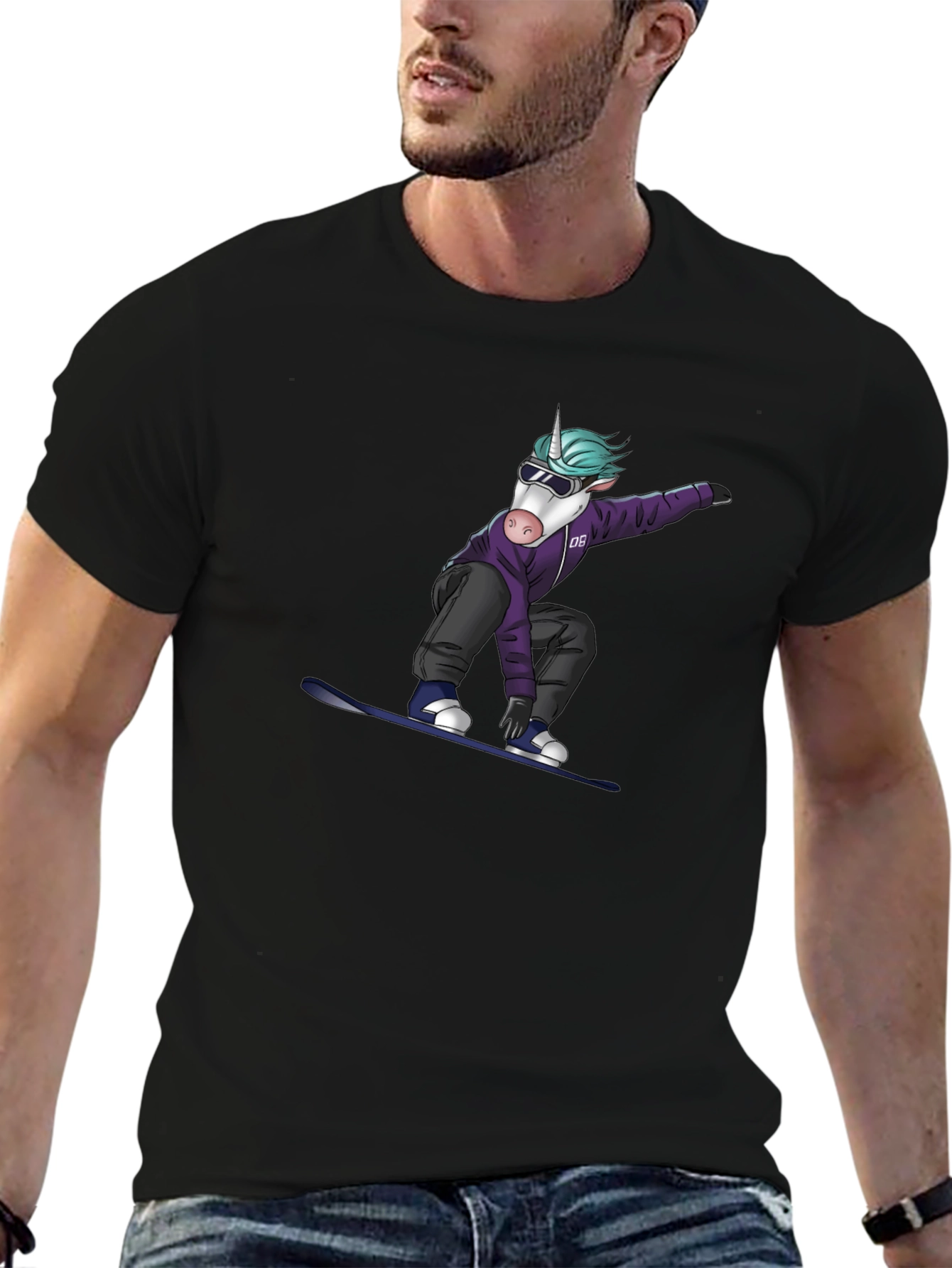 Unicorn Snowboarder Graphic Tee - Black