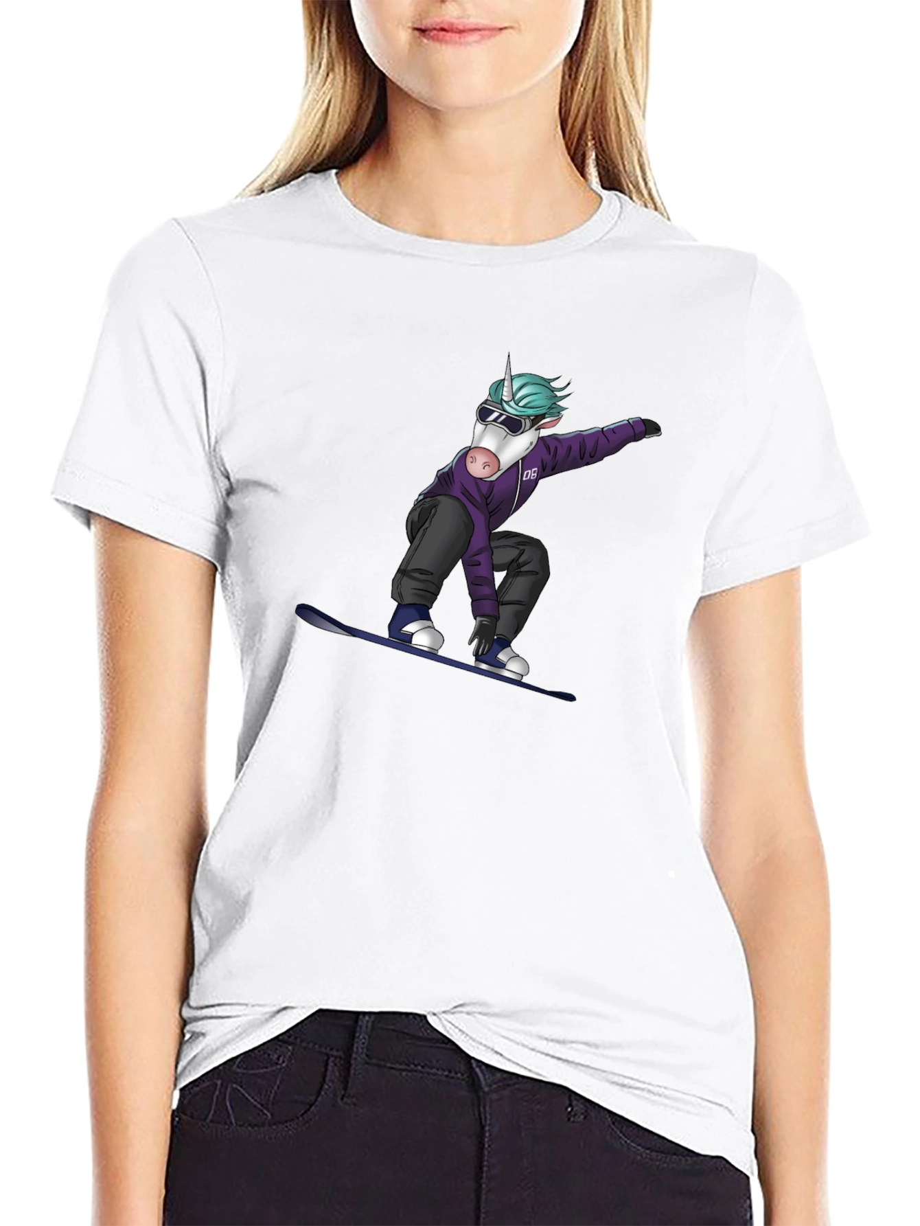 Unicorn Snowboarder Graphic Tee - Black