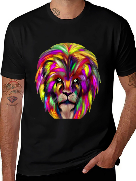 Colorful Lion Graphic Black T-Shirt