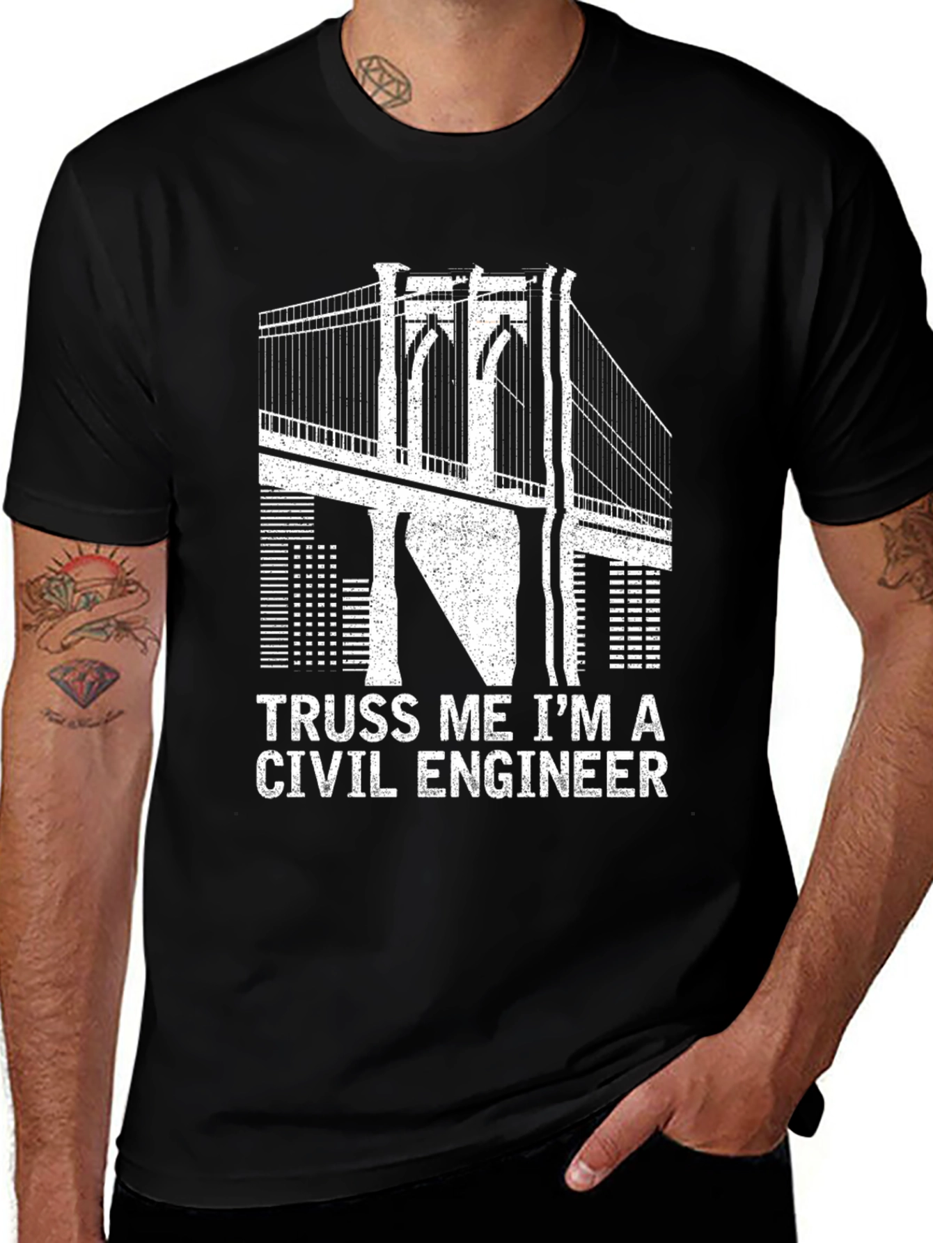 Civil Engineer Truss Bridge Black Graphic T-Shirt