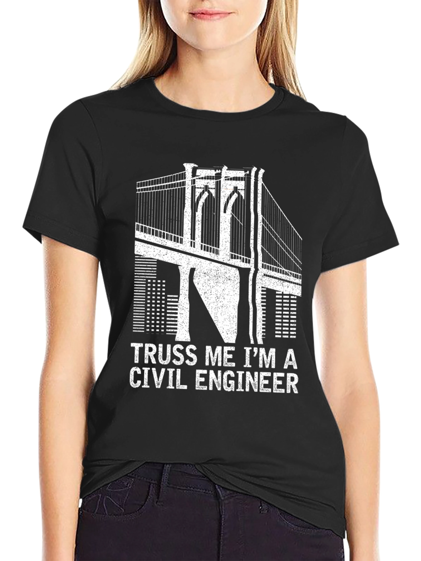 Civil Engineer Truss Bridge Black Graphic T-Shirt
