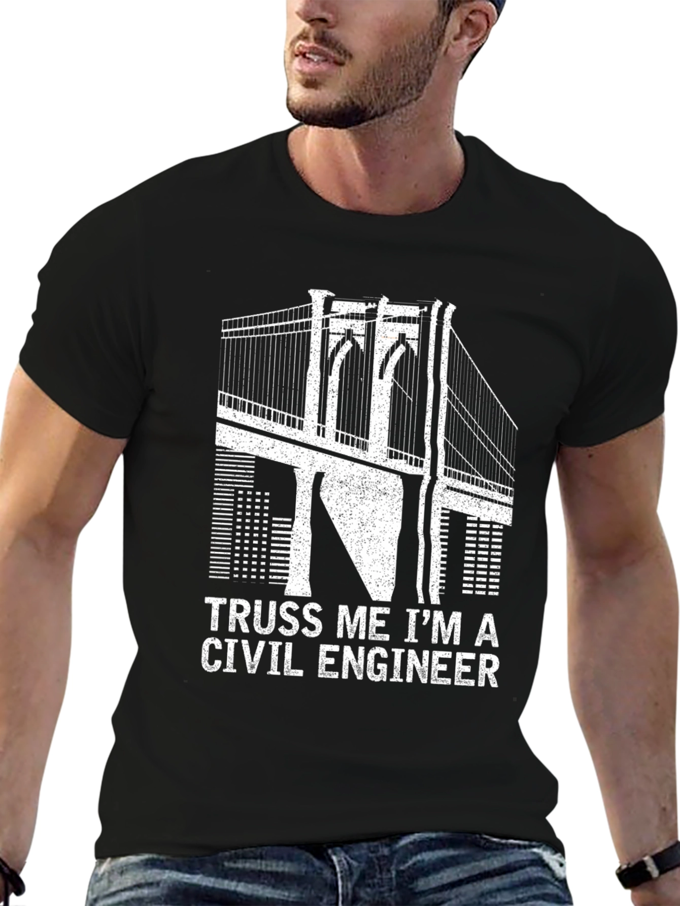 Civil Engineer Truss Bridge Black Graphic T-Shirt