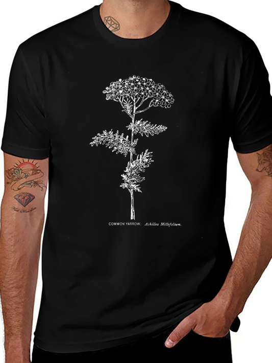 Botanical Yarrow Graphic Black T-Shirt