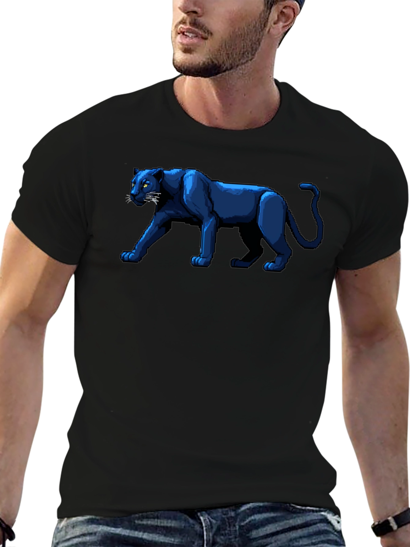 Pixel Art Panther Black T-Shirt
