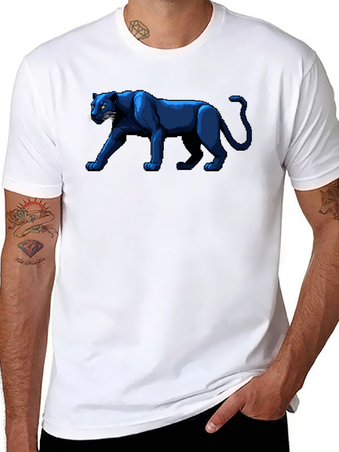Pixel Art Panther Black T-Shirt