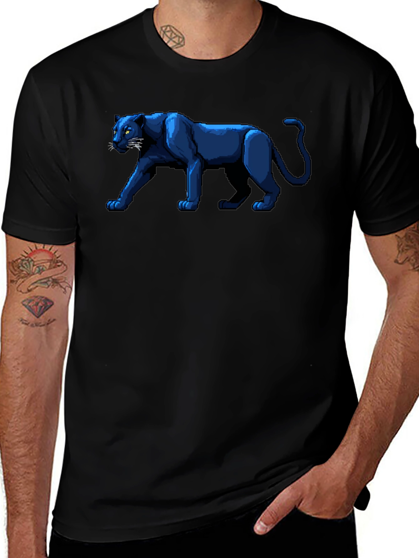 Pixel Art Panther Black T-Shirt