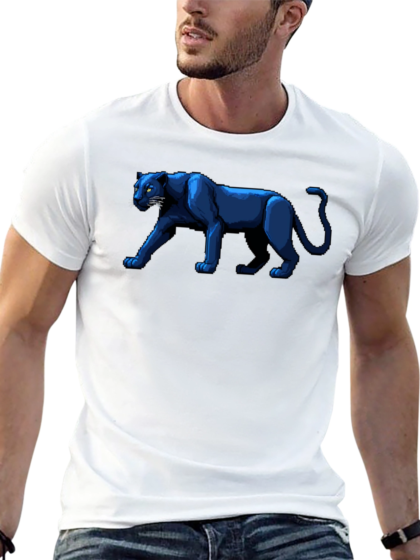Pixel Art Panther Black T-Shirt