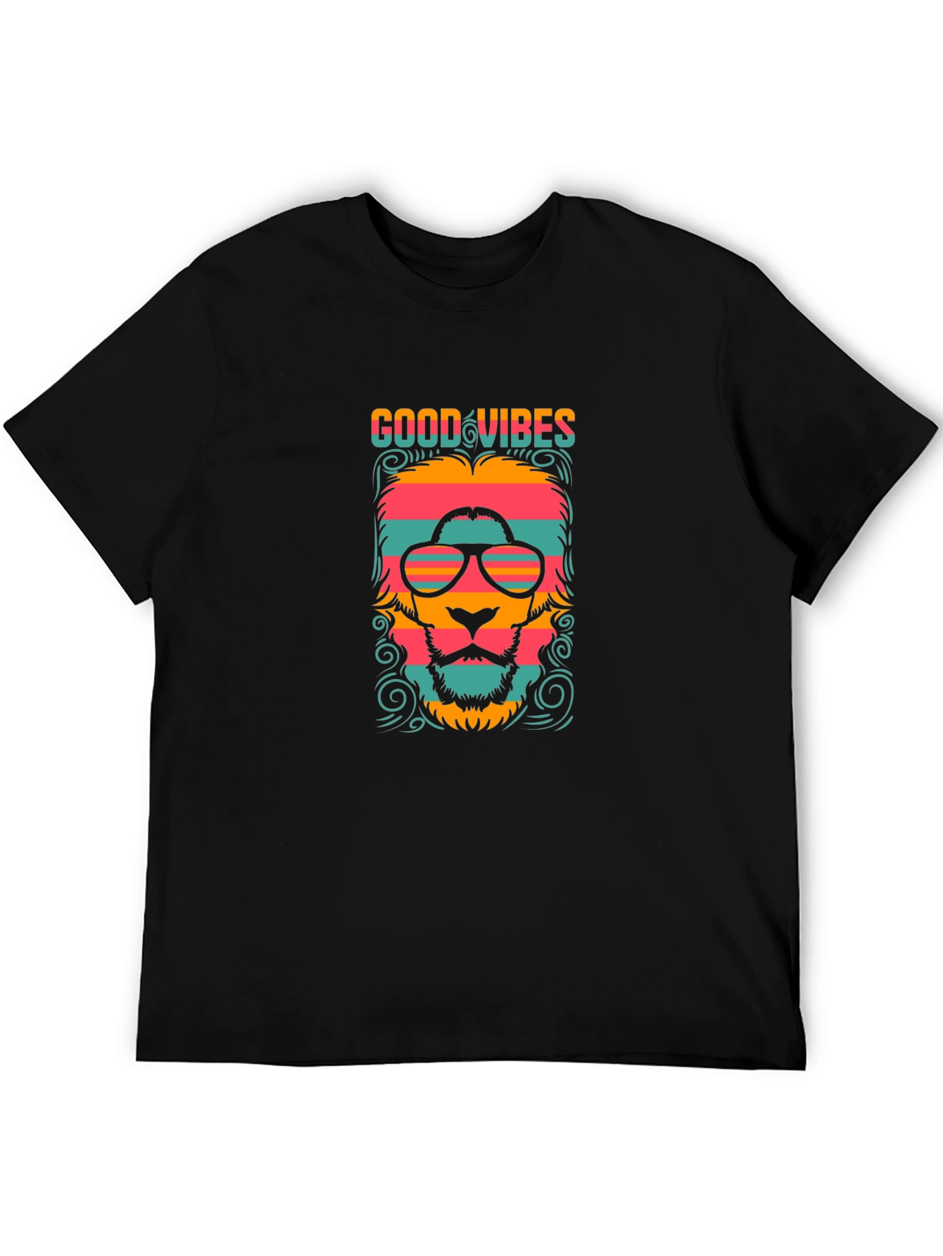Good Vibes Retro Lion Graphic Tee - Black