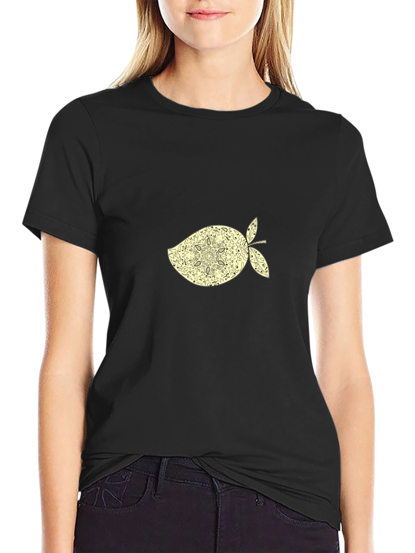 Black T-Shirt with Ornamental Mango Graphic