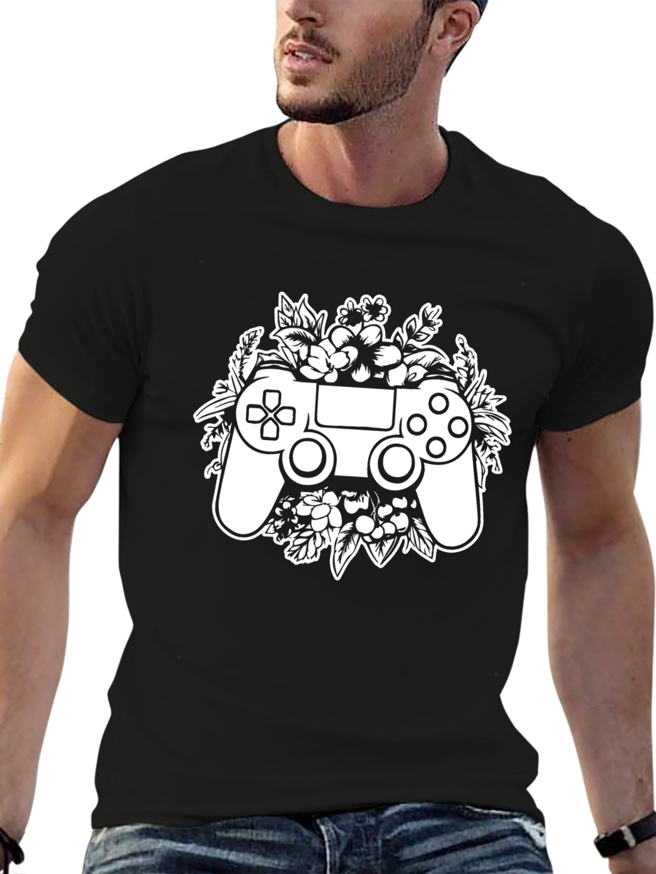 Gamer Floral Controller T-Shirt - Black