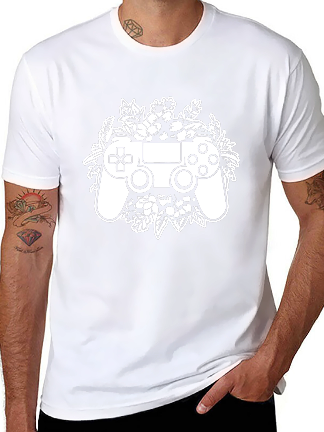 Gamer Floral Controller T-Shirt - Black