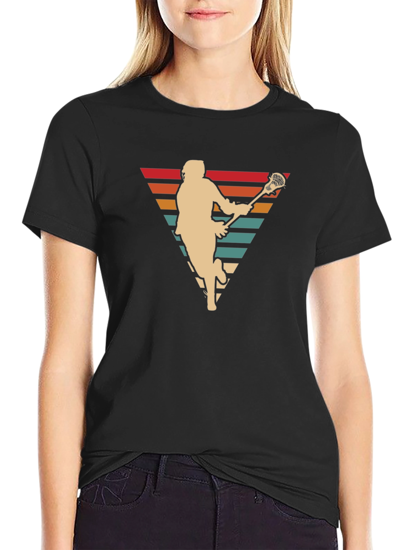 Retro Lacrosse Player Graphic T-Shirt