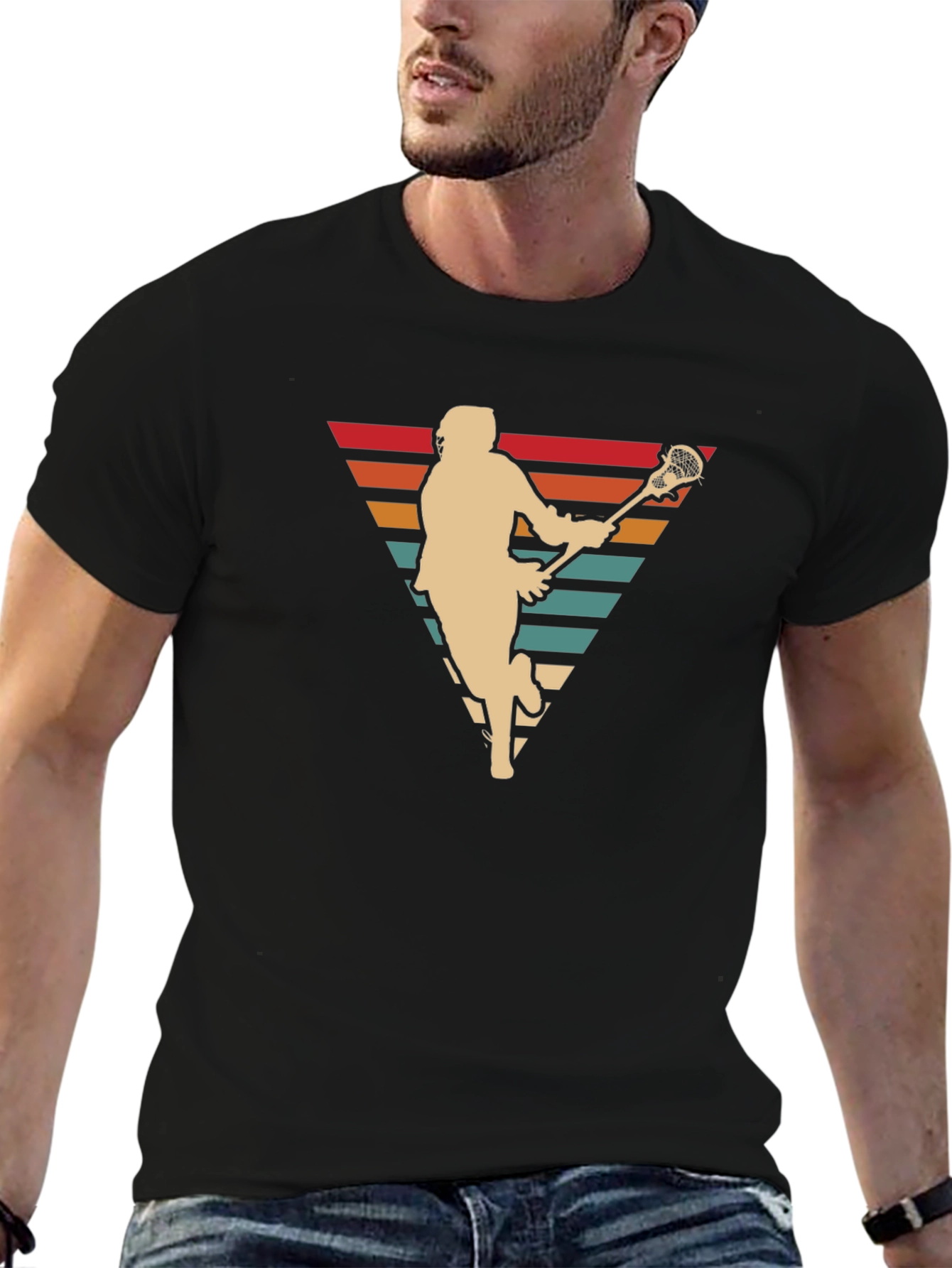 Retro Lacrosse Player Graphic T-Shirt