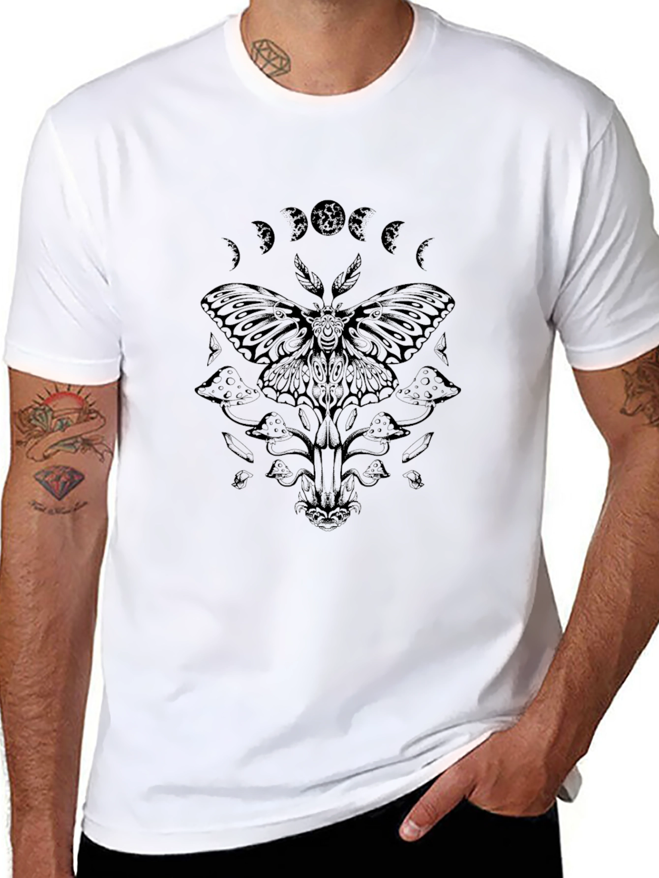 Moth & Moon Phases Graphic Tee - Black