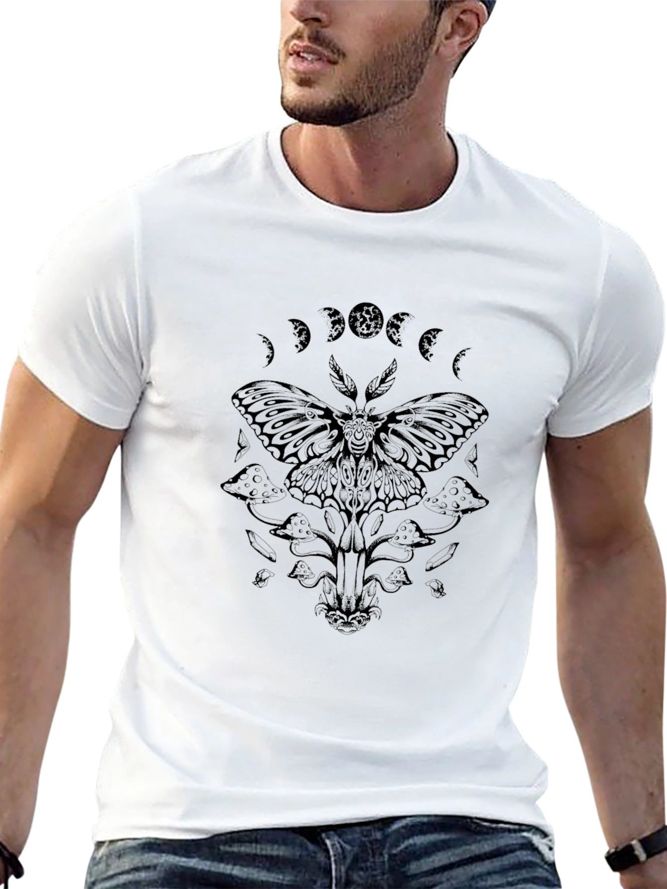 Moth & Moon Phases Graphic Tee - Black