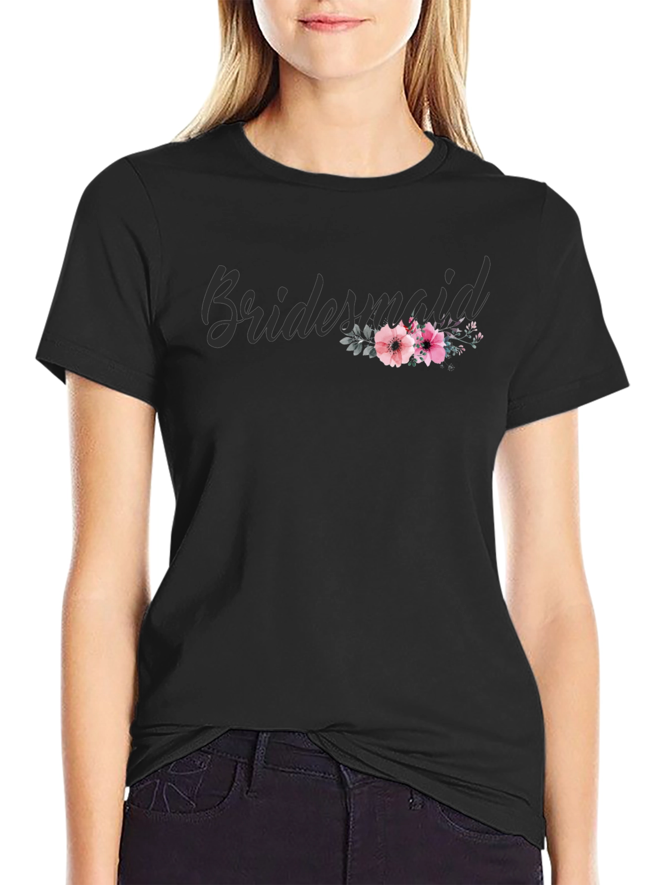 Bridesmaid Floral Graphic Tee - Black