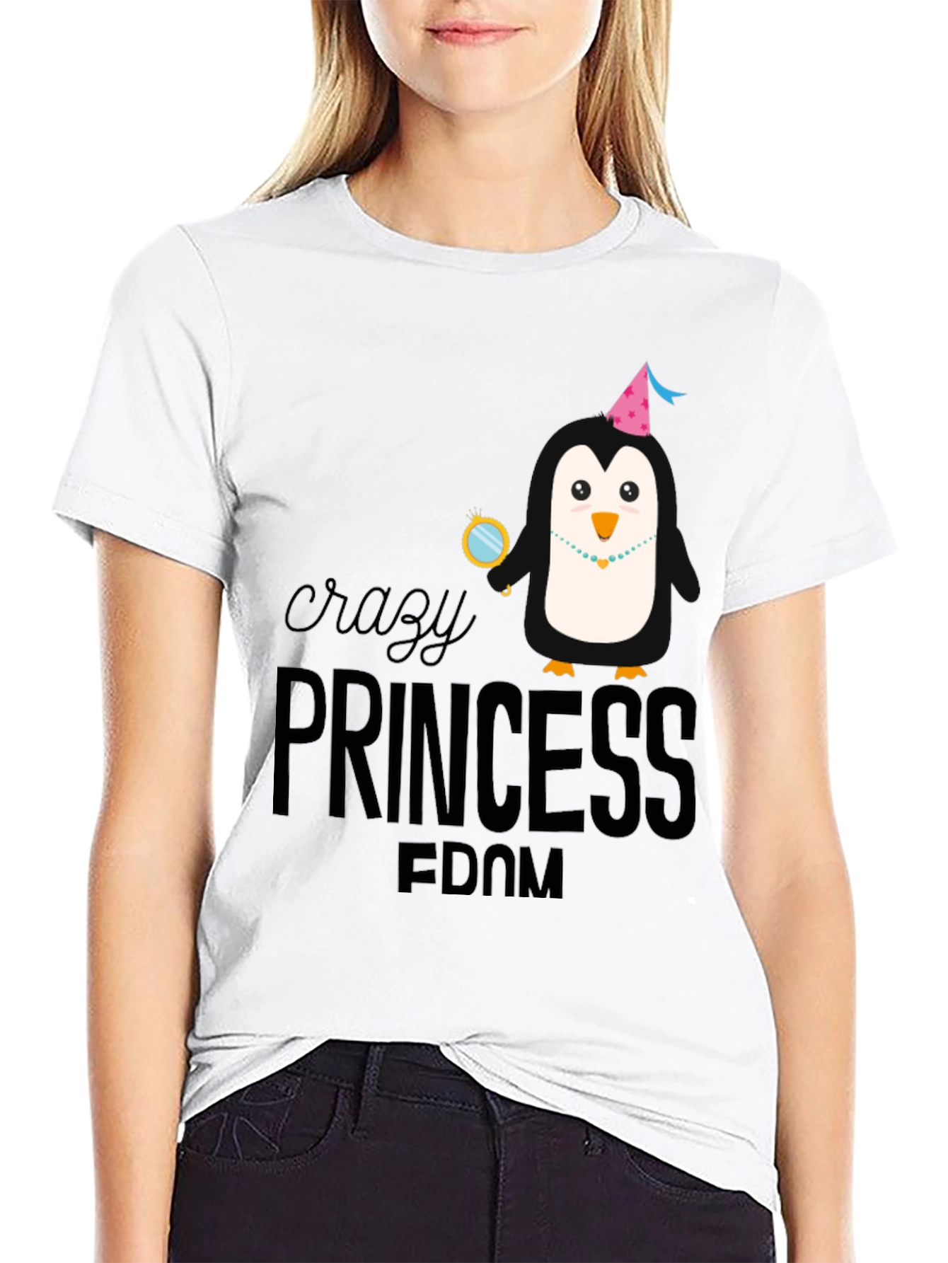 Crazy Princess Penguin Graphic T-Shirt