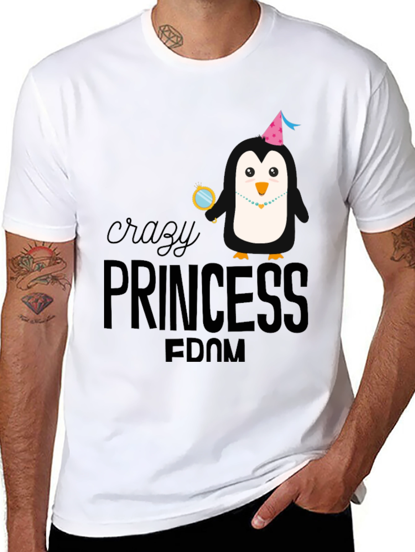 Crazy Princess Penguin Graphic T-Shirt