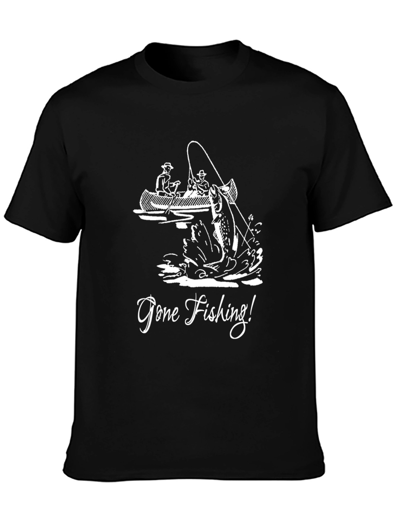 Gone Fishing Graphic Tee - Black Cotton T-Shirt
