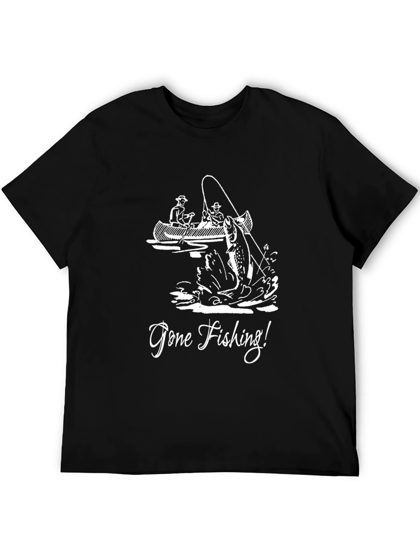 Gone Fishing Graphic Tee - Black Cotton T-Shirt