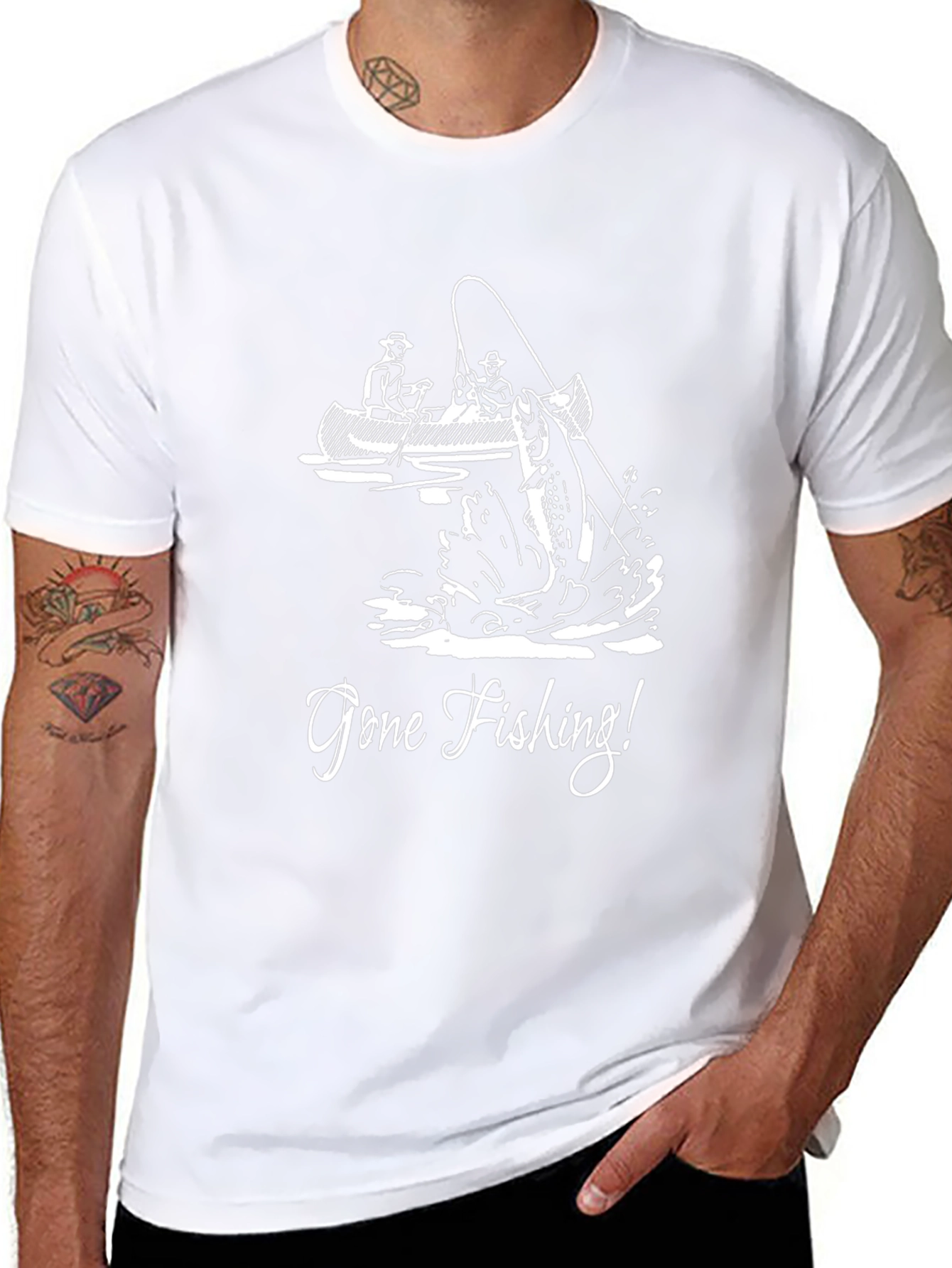Gone Fishing Graphic Tee - Black Cotton T-Shirt