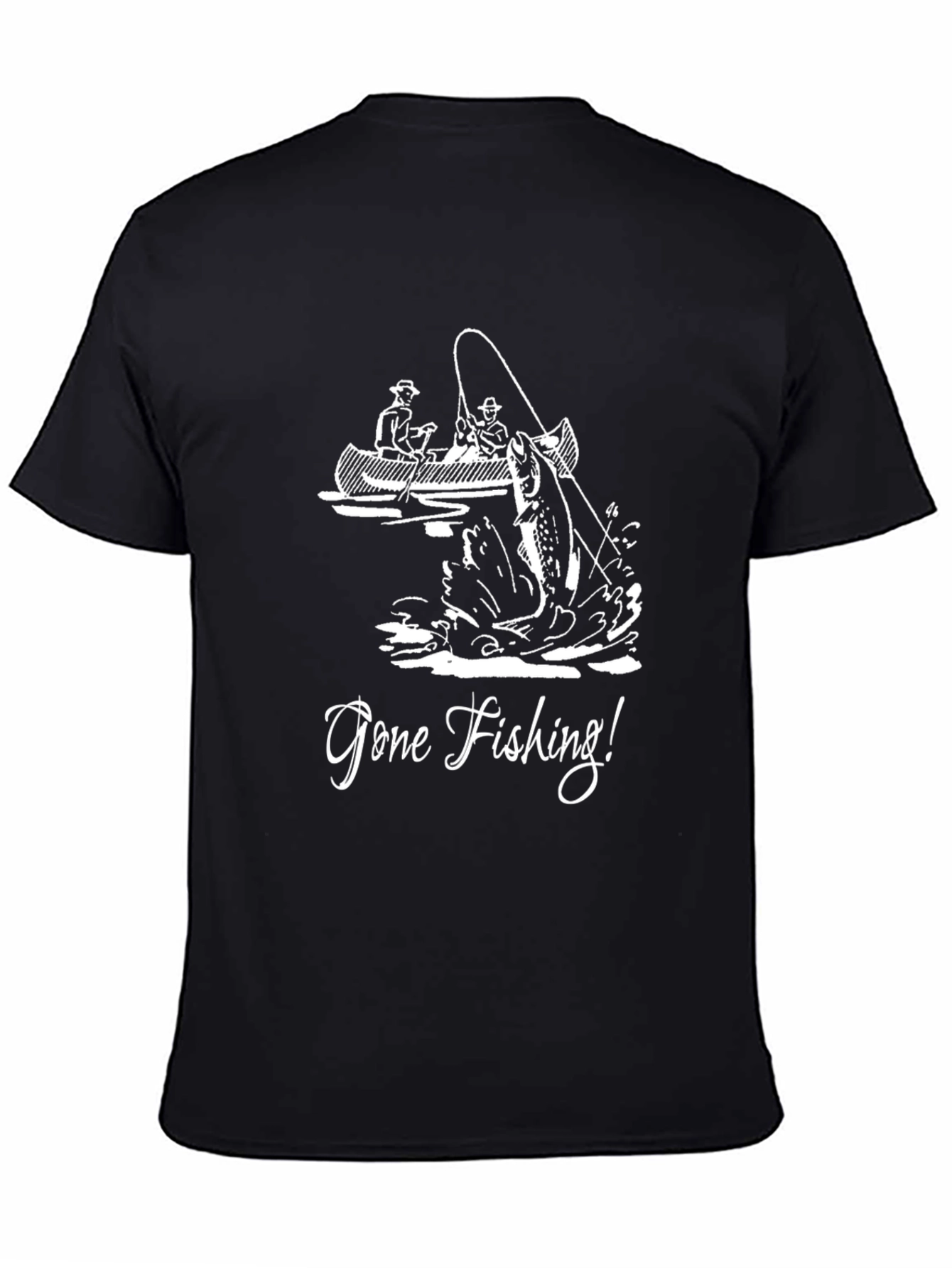 Gone Fishing Graphic Tee - Black Cotton T-Shirt
