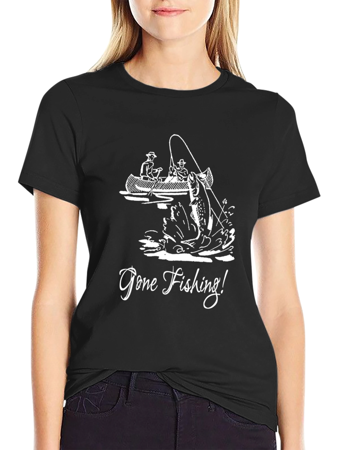 Gone Fishing Graphic Tee - Black Cotton T-Shirt