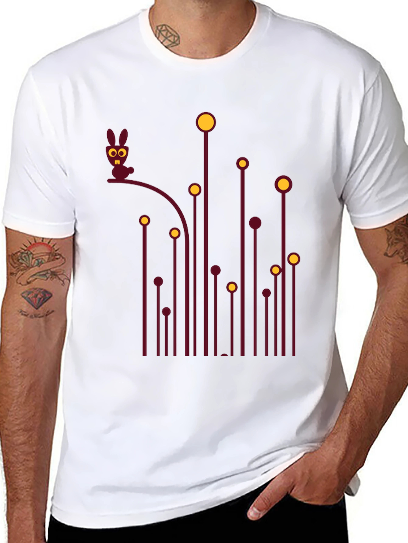Whimsical Bunny Graphic Tee - Black Cotton T-Shirt