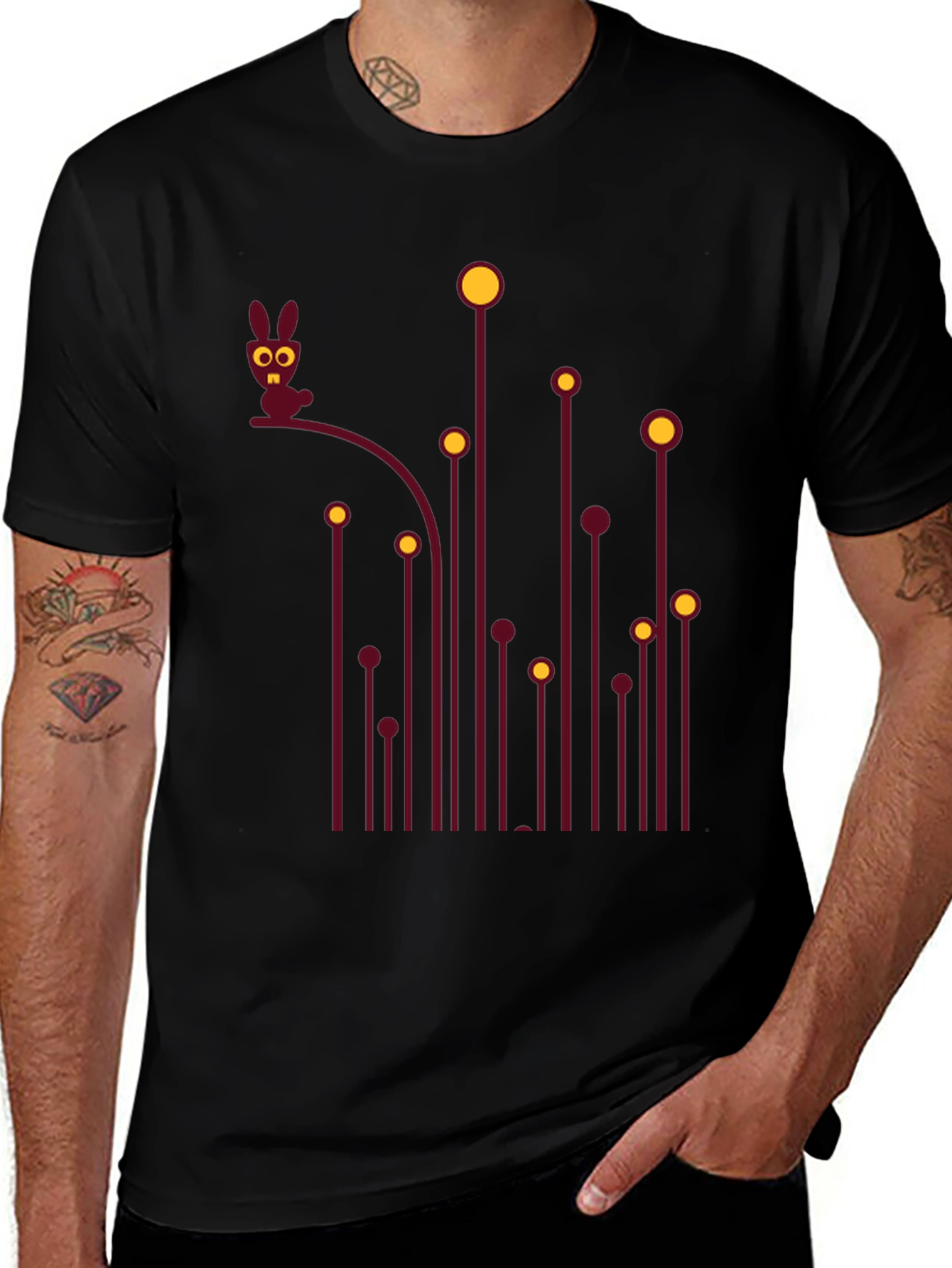 Whimsical Bunny Graphic Tee - Black Cotton T-Shirt