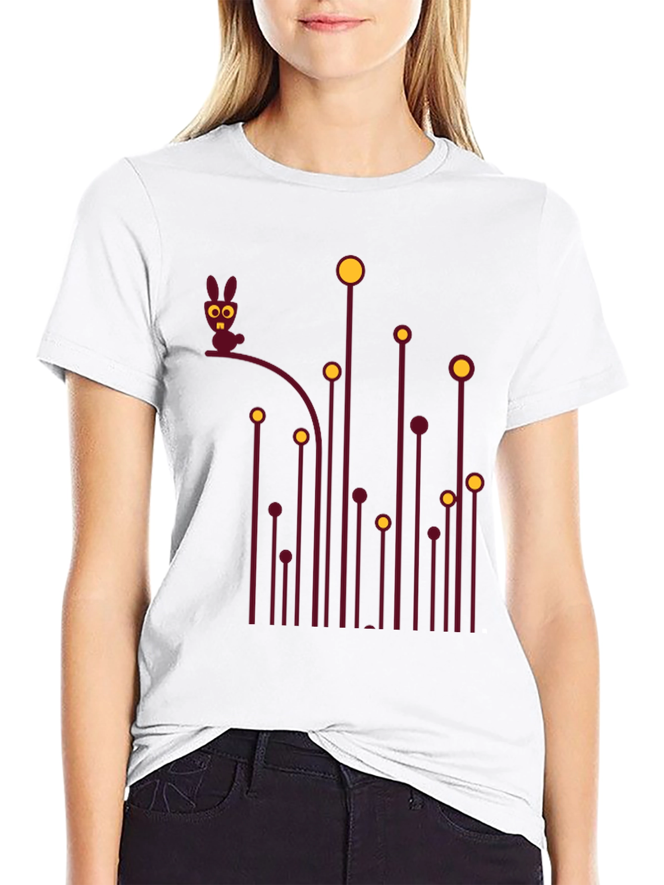 Whimsical Bunny Graphic Tee - Black Cotton T-Shirt