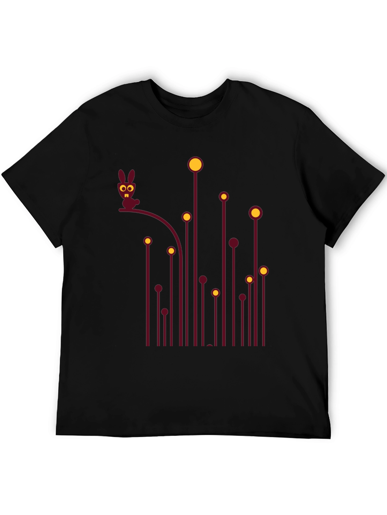 Whimsical Bunny Graphic Tee - Black Cotton T-Shirt