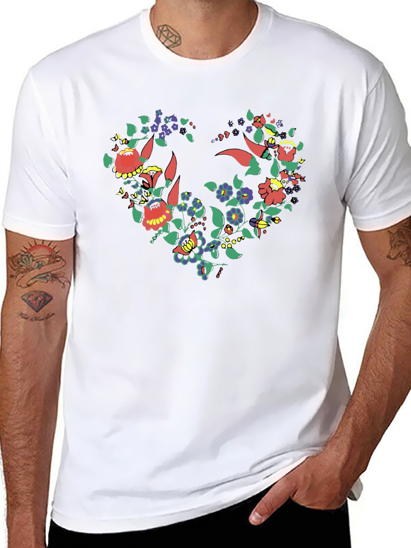 Floral Heart Graphic Tee - Stylish Black T-Shirt
