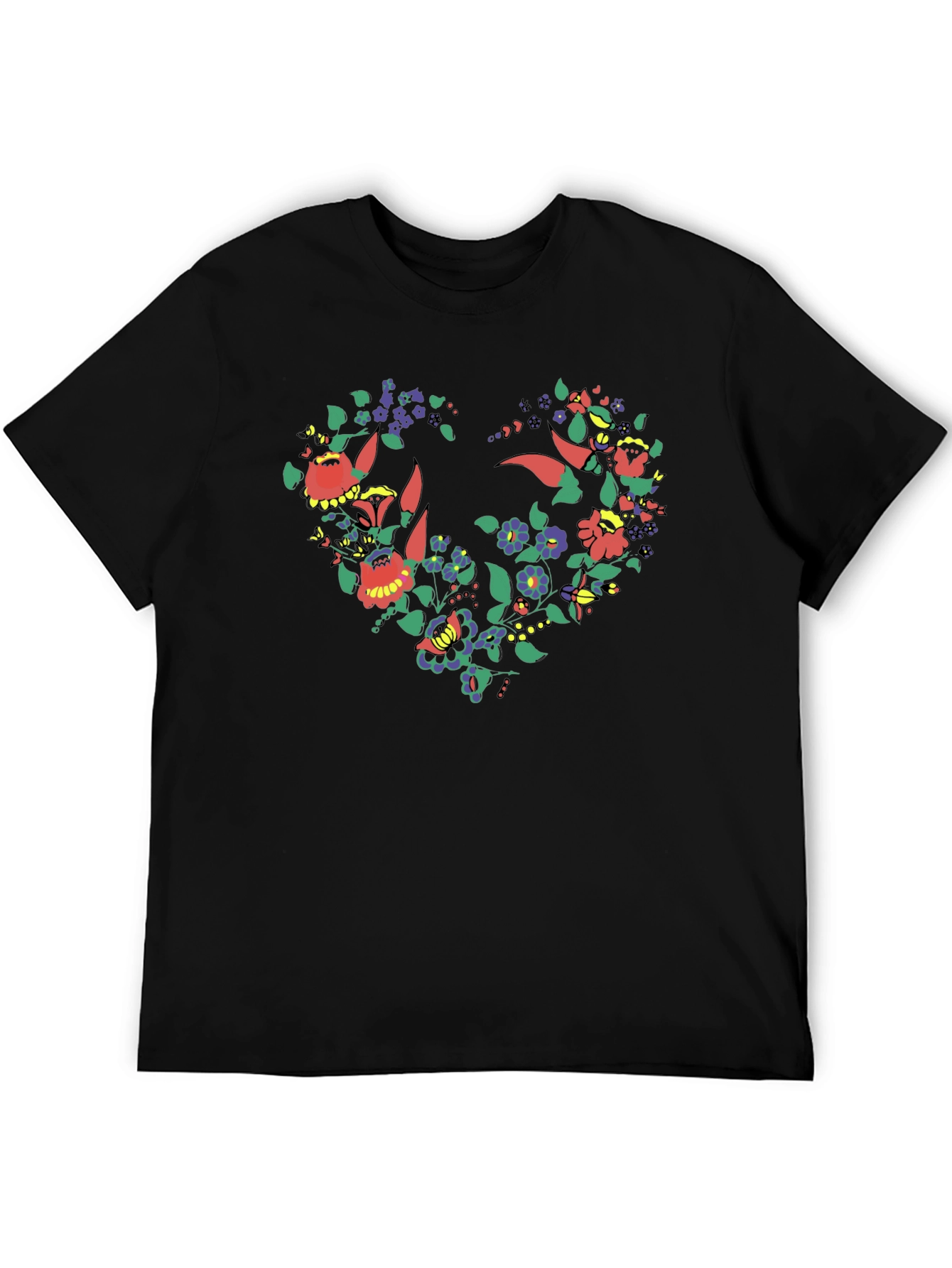 Floral Heart Graphic Tee - Stylish Black T-Shirt