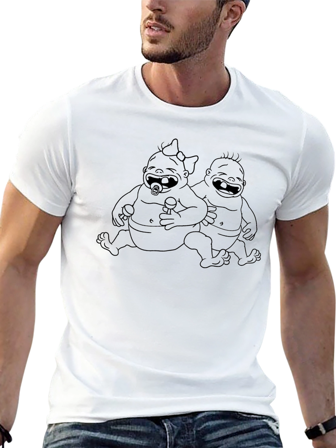 Humorous Baby Twins Graphic T-Shirt