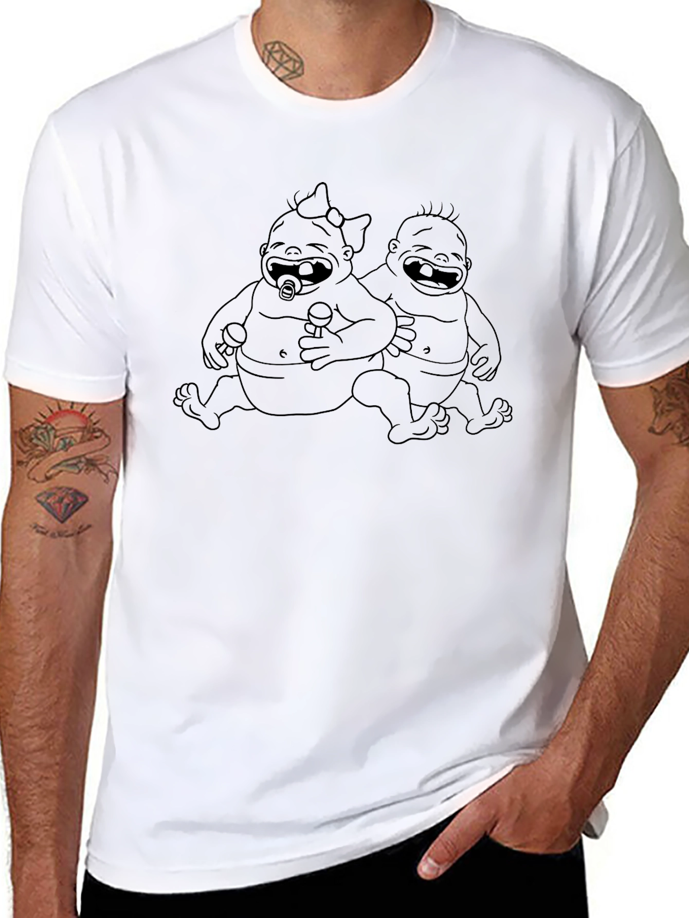 Humorous Baby Twins Graphic T-Shirt