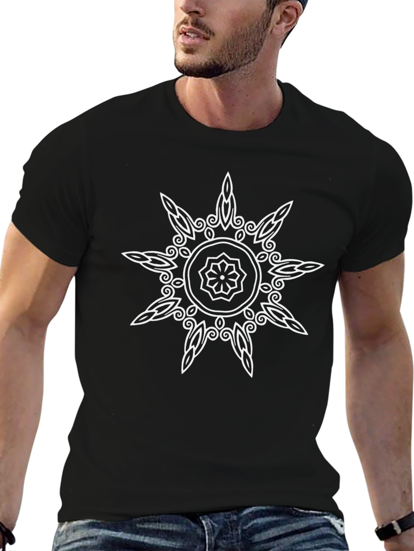 Black Tee with Mandala Star Design