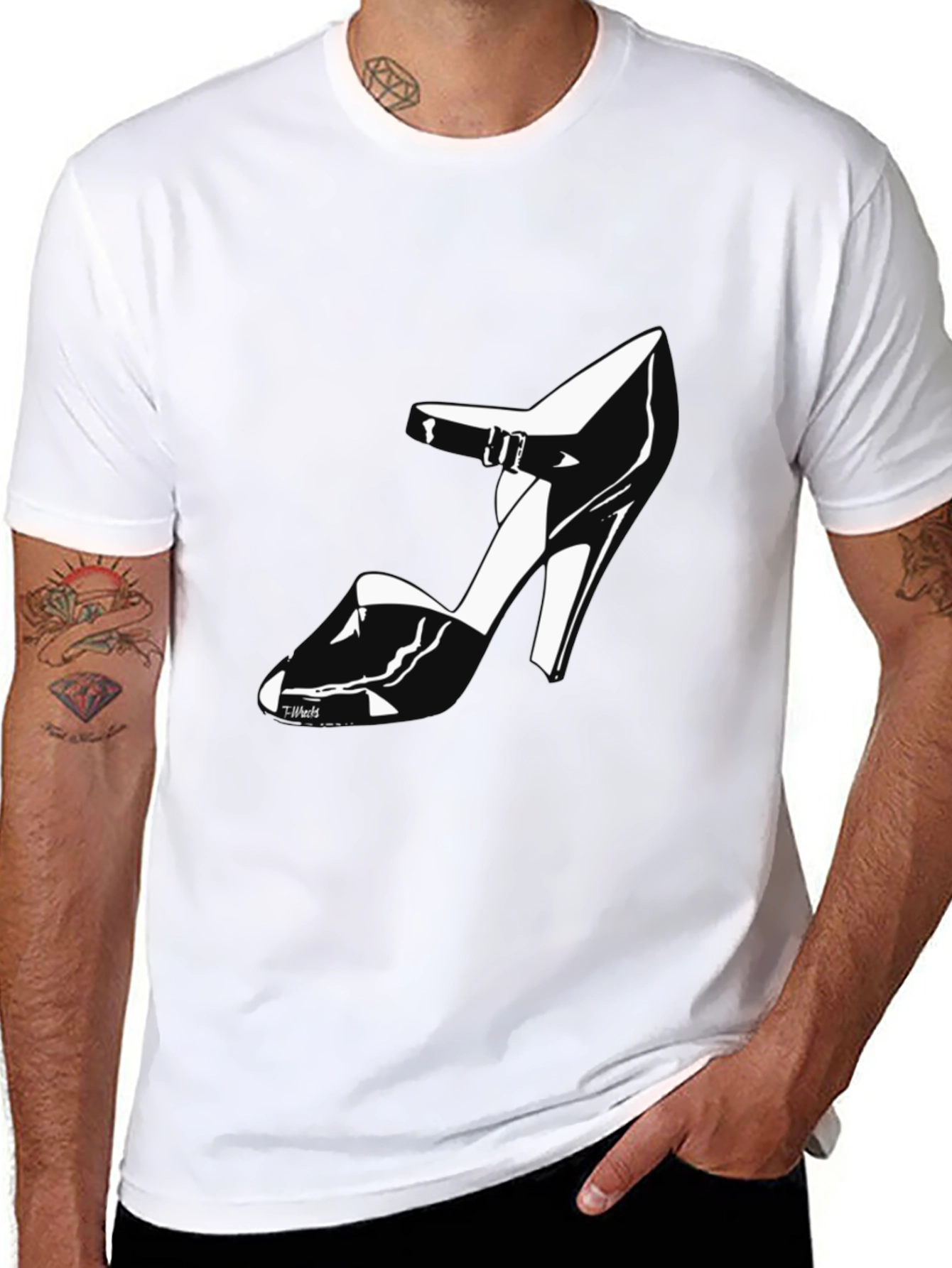 Black T-Shirt with High Heel Shoe Design