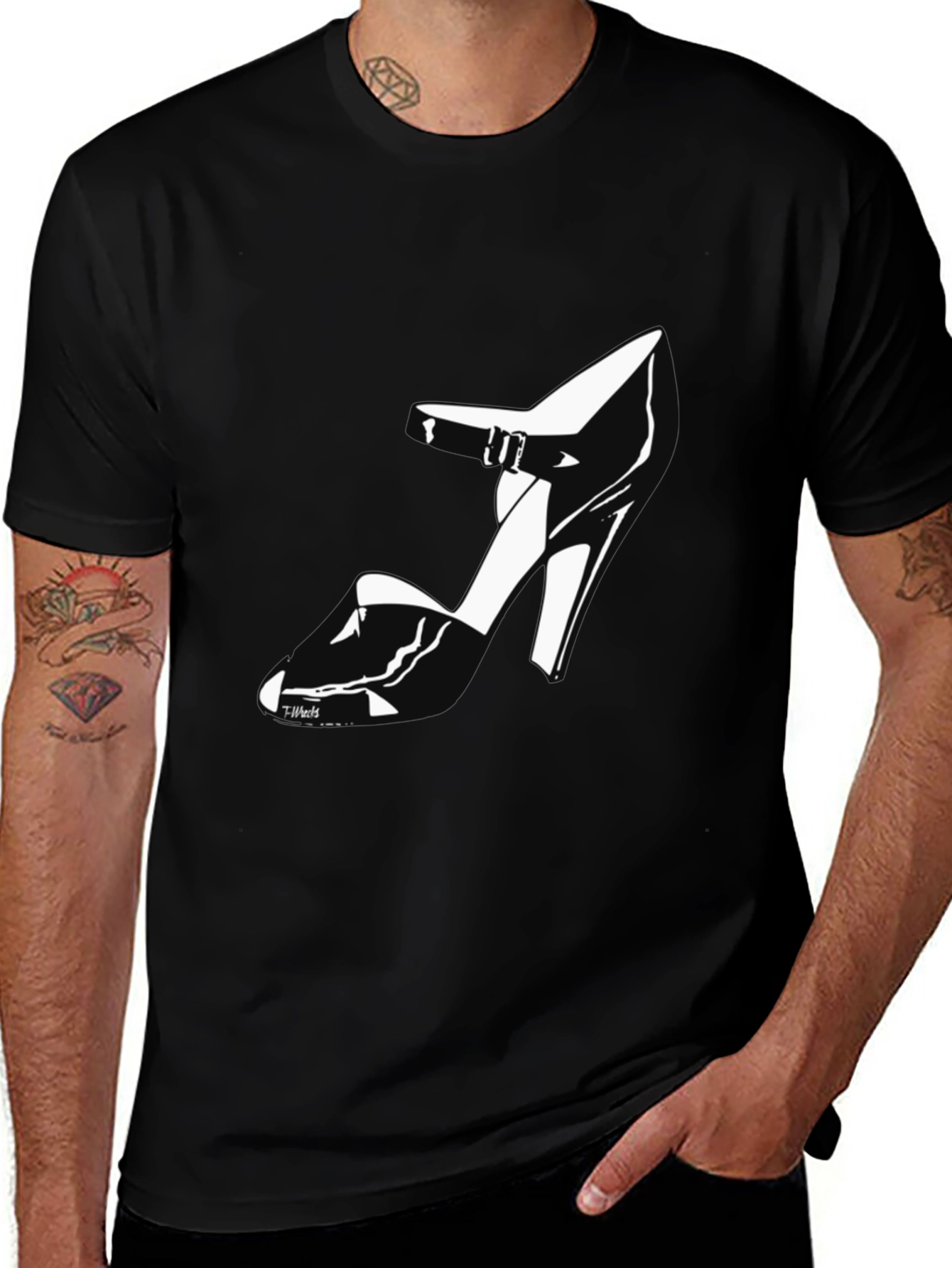 Black T-Shirt with High Heel Shoe Design