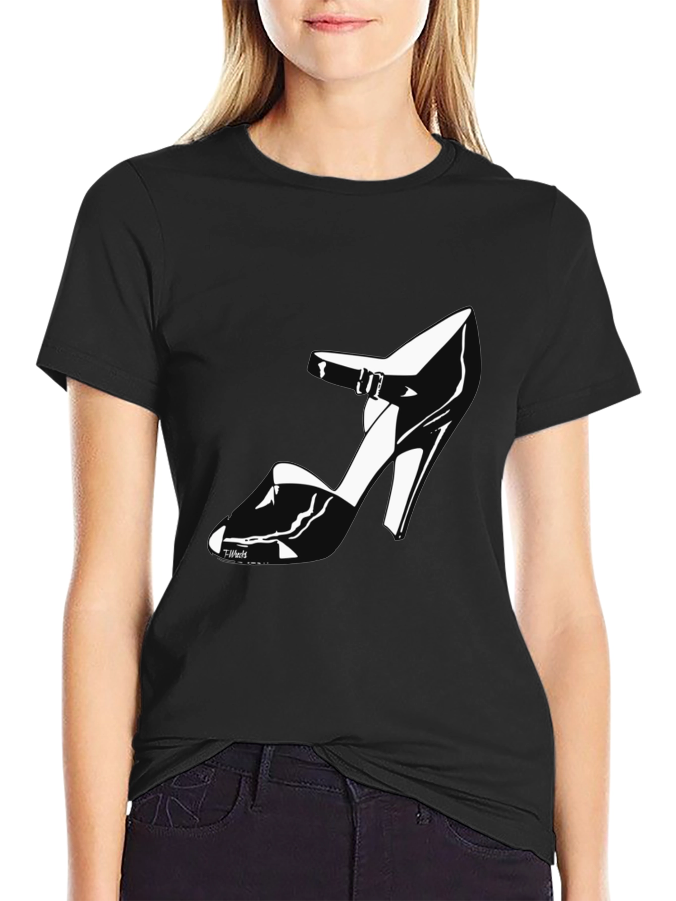 Black T-Shirt with High Heel Shoe Design