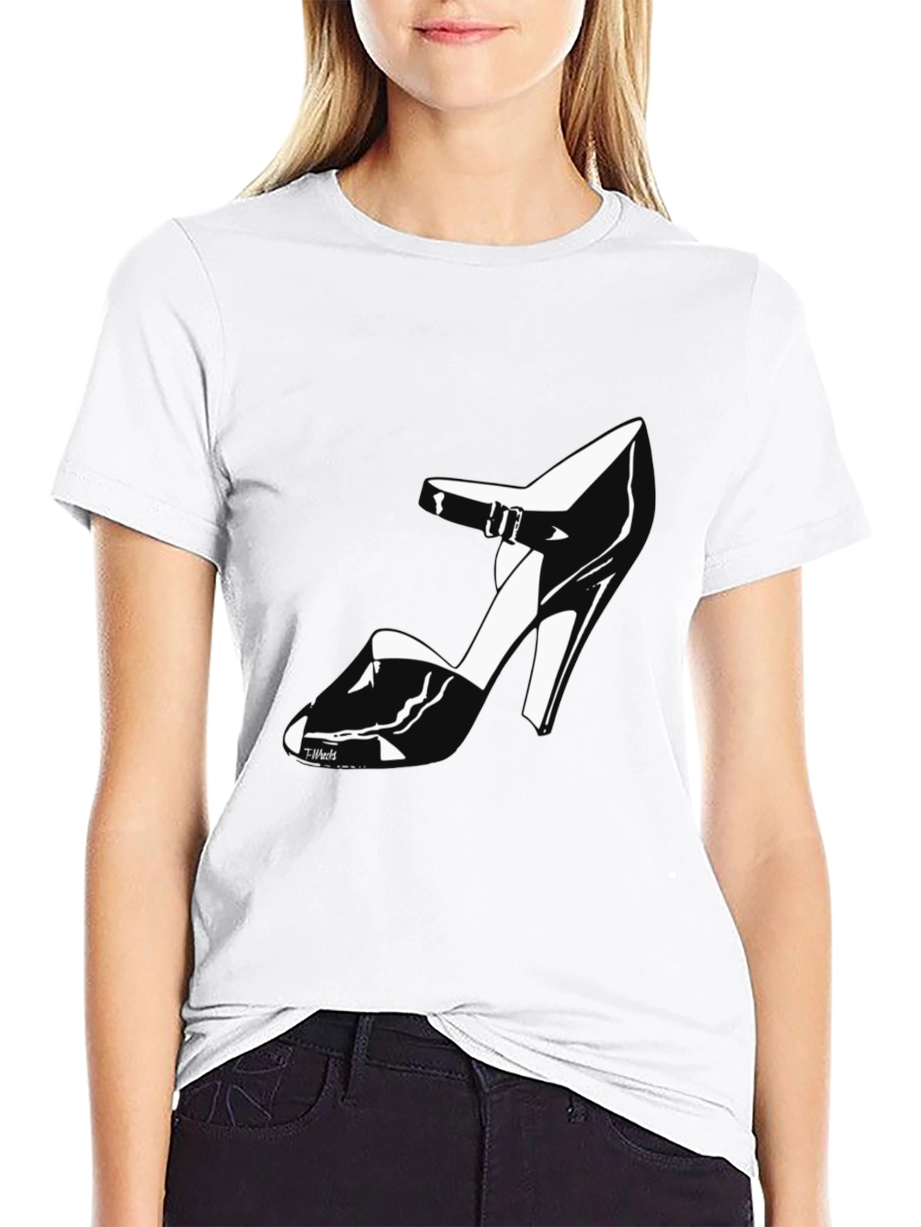 Black T-Shirt with High Heel Shoe Design