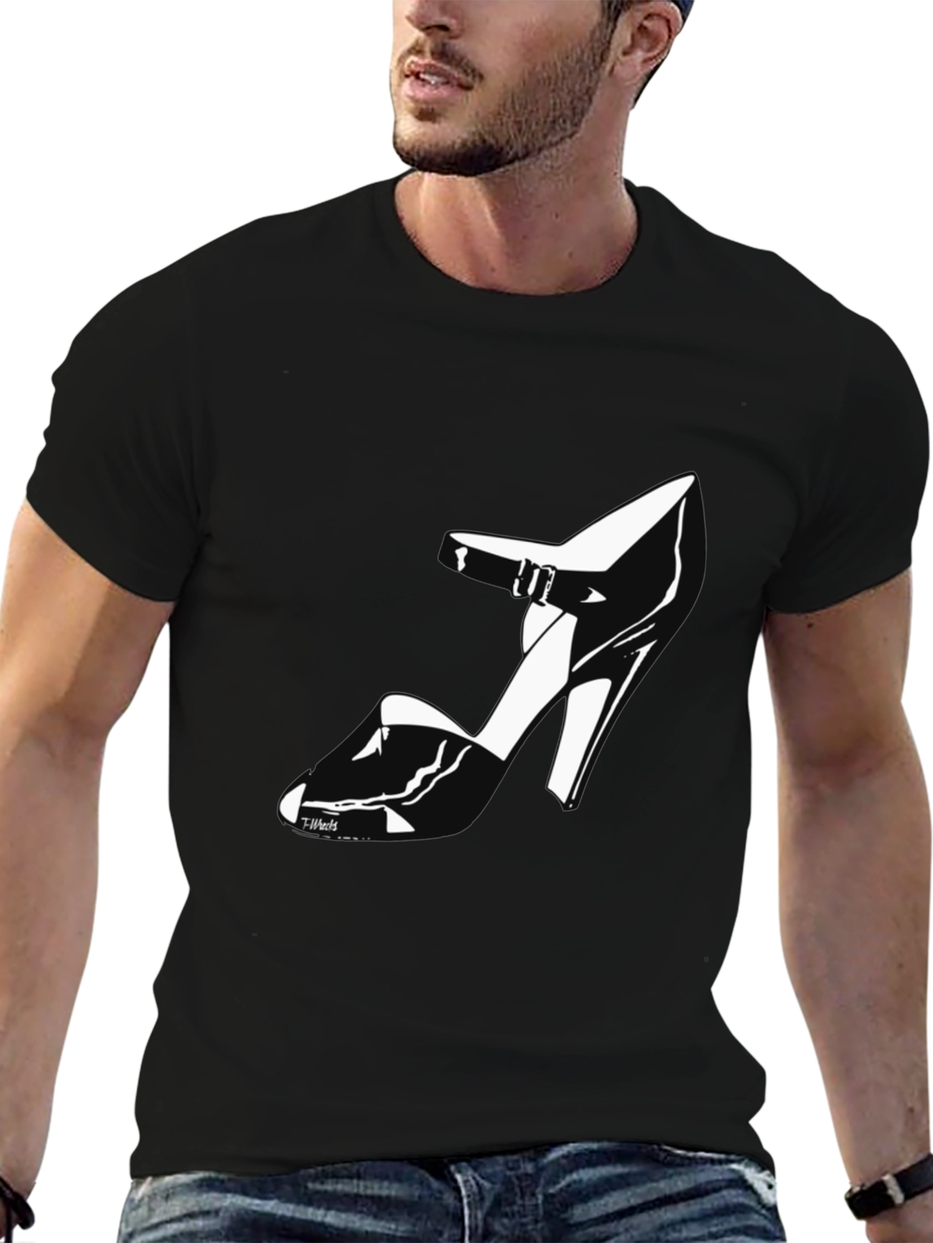 Black T-Shirt with High Heel Shoe Design