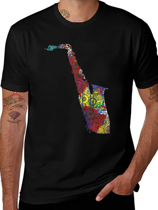 Colorful Saxophone Graphic T-Shirt - Black