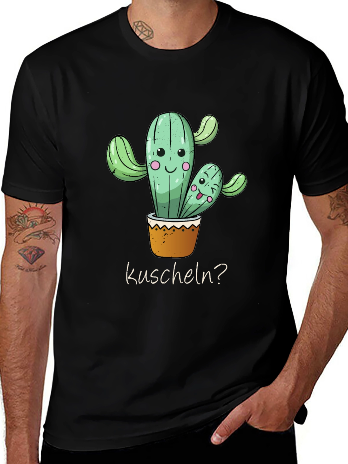 Cactus Hug T-Shirt -  Kuscheln? - Soft Black Tee