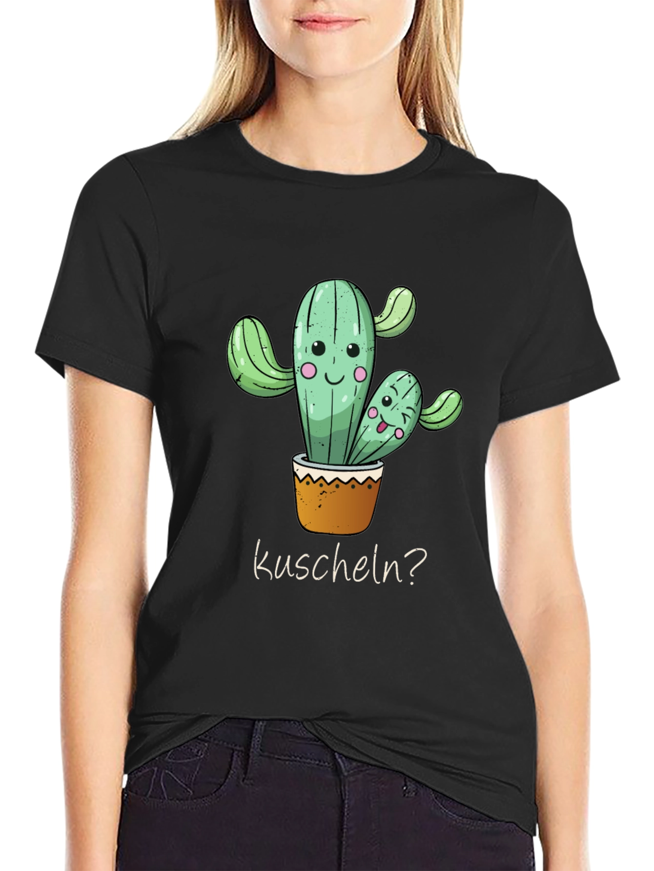 Cactus Hug T-Shirt -  Kuscheln? - Soft Black Tee