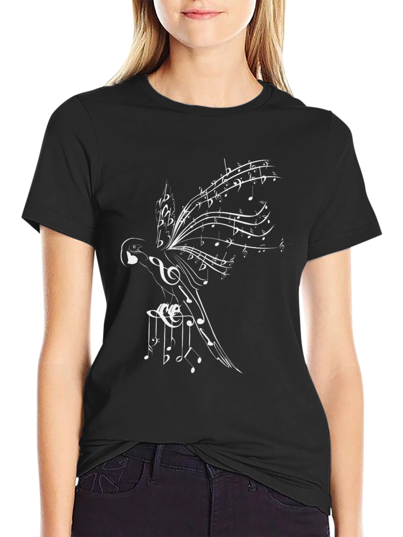 Musical Bird Graphic Tee - Stylish Mens Black T-Shirt