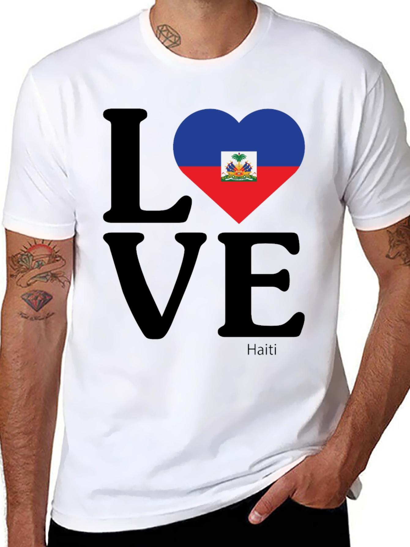 Haiti Flag Heart LOVE T-Shirt