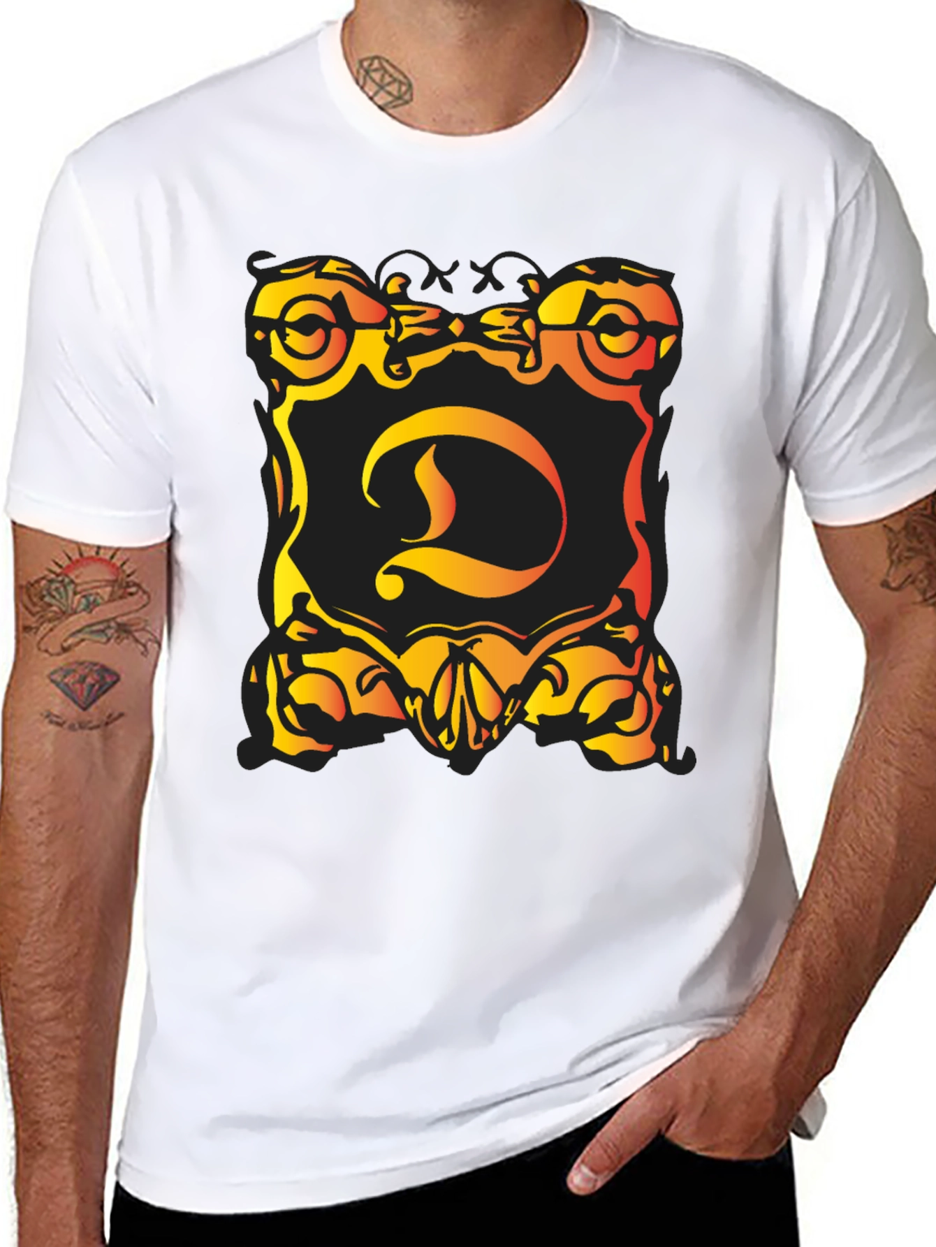 Ornate Letter D Shield Graphic Black T-Shirt
